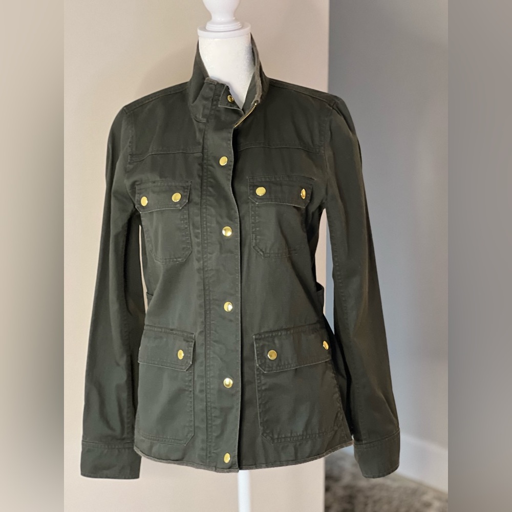 J. Crew Mercantile Dark Olive Green Cotton Military Utility Jacket Size S